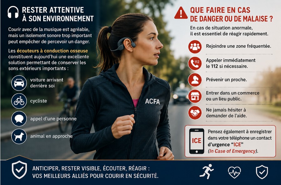 Joggeuse attentive à son environnement pendant sa sortie running