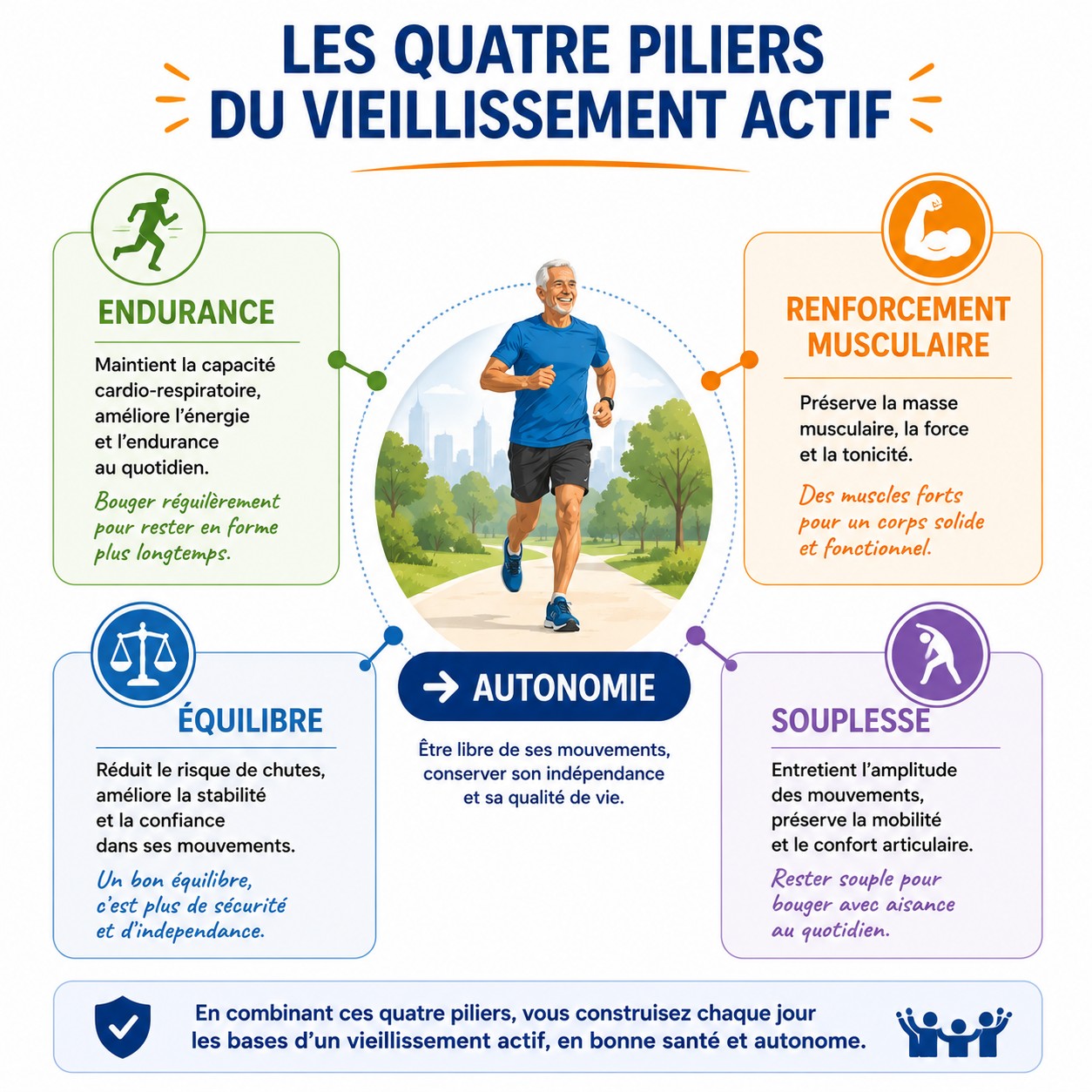 Endurance, renforcement, équilibre et souplesse pour préserver l’autonomie