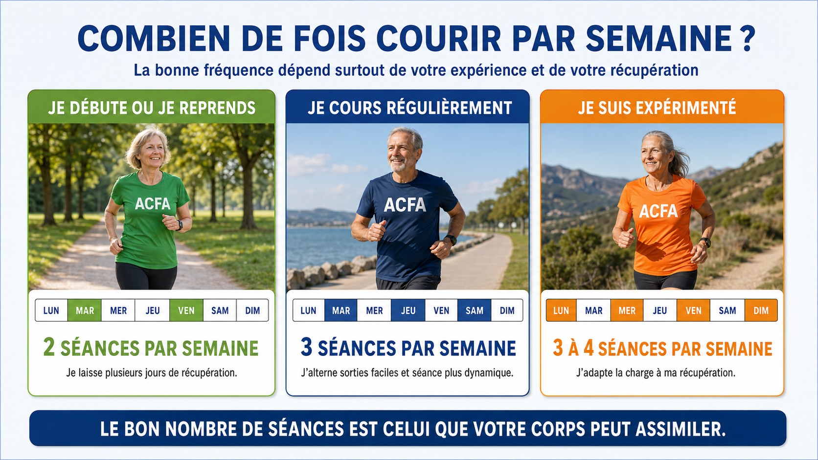 Nombre conseillé de séances de course à pied selon le niveau et la récupération