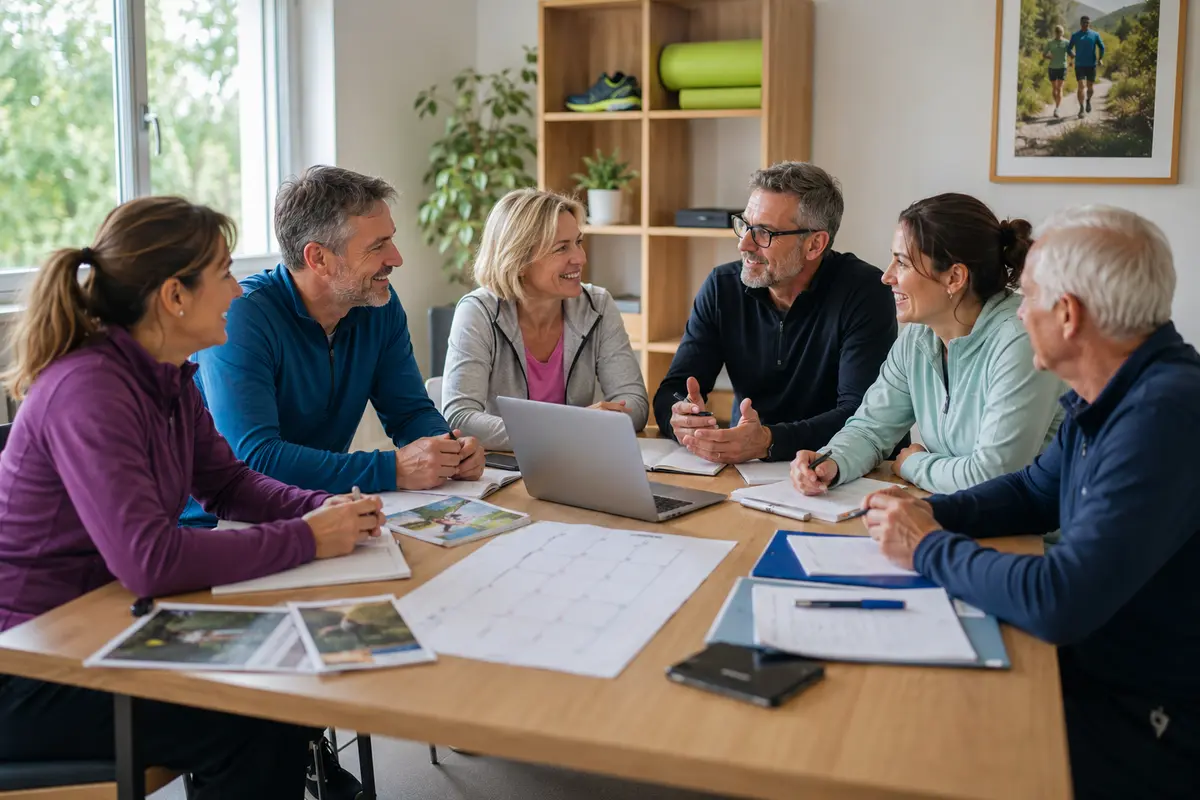 Membres bénévoles du bureau d’une association sportive réunis autour d’une table