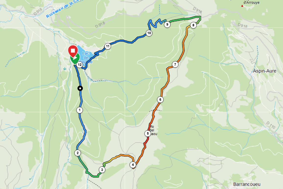 Carte représentant la trace GPS de la randonnée ACFA au départ du lac de Payolle