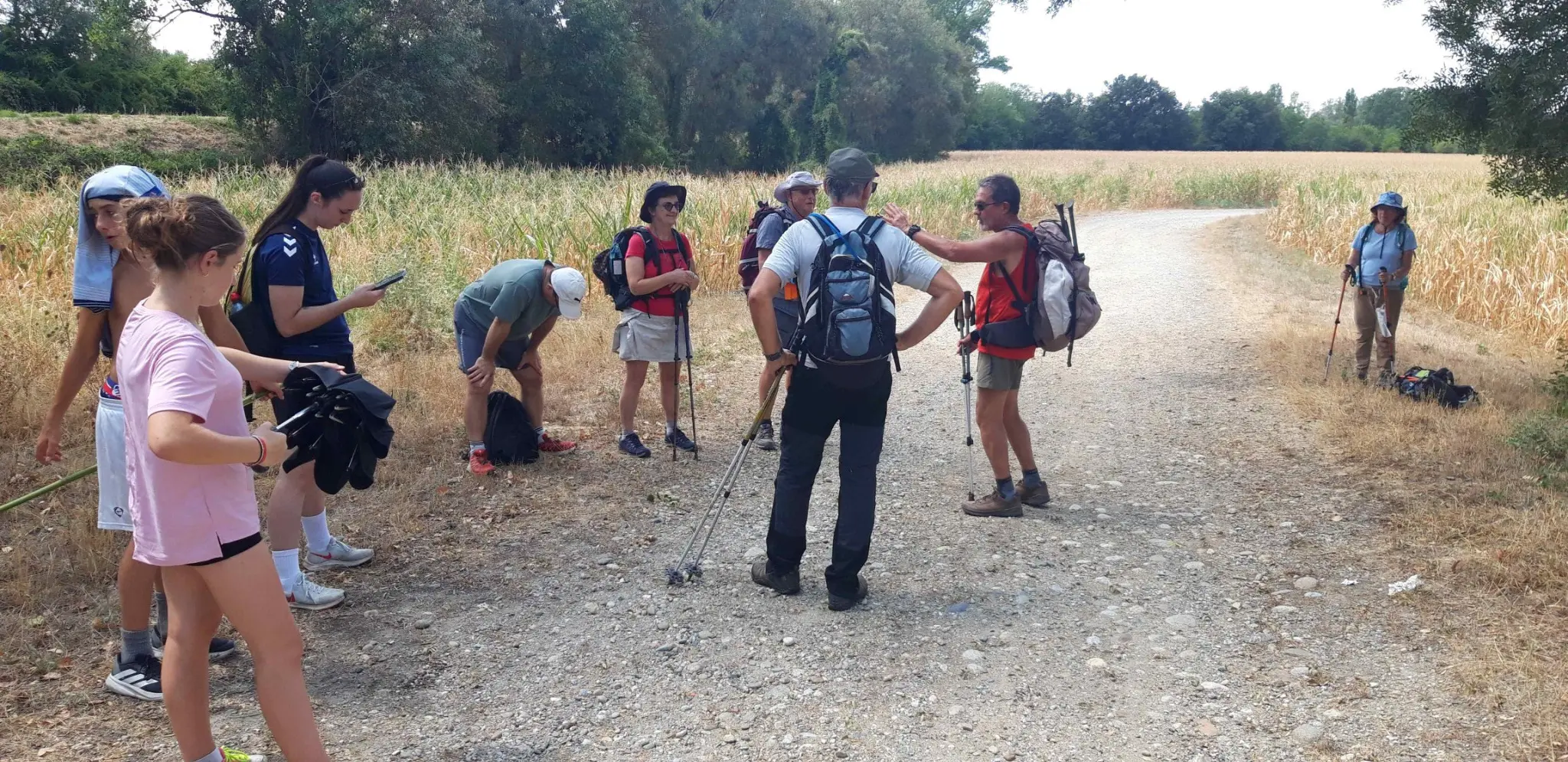 Randonneurs de l’ACFA choisissant entre la route et le sentier pour rejoindre Clermont-le-Fort