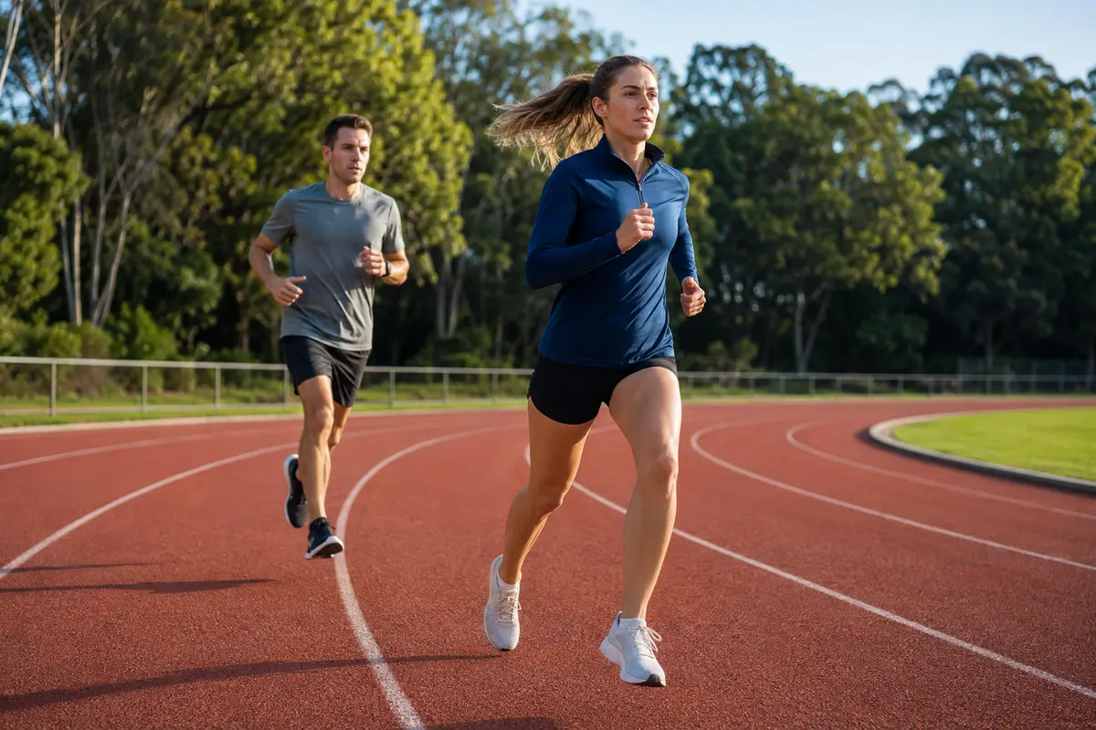 Coureuse et coureur réalisant une séance de qualité sur piste