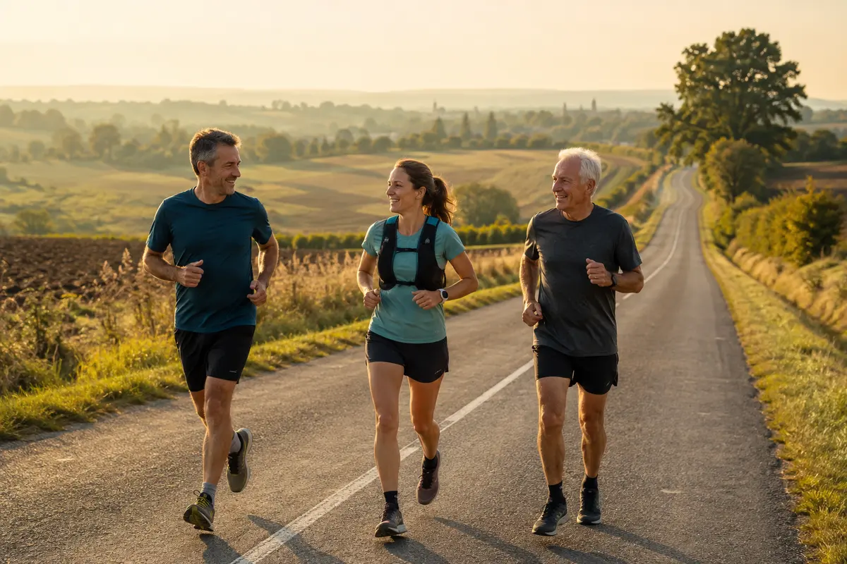Trois coureurs pendant une sortie longue sur route