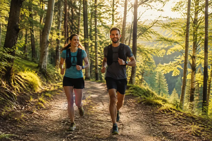 Coureuse et coureur pratiquant le trail sur un sentier