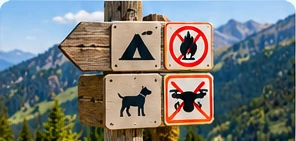 Panneaux rappelant les règles locales dans un espace naturel