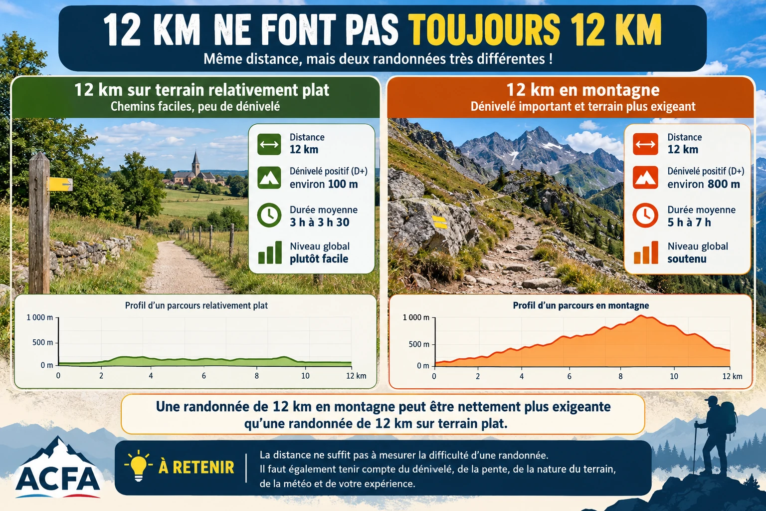 Randonner en montagne : comparaison de 12 kilomètres en plaine et en montagne