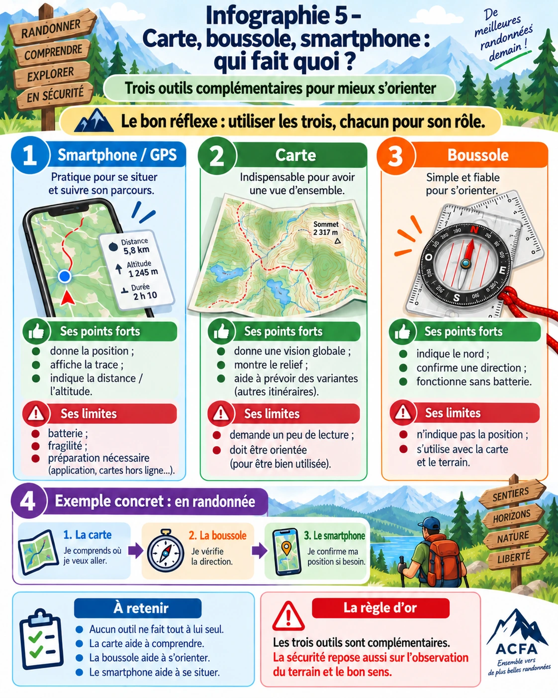 Carte boussole smartphone : trois outils complémentaires pour l’orientation en randonnée