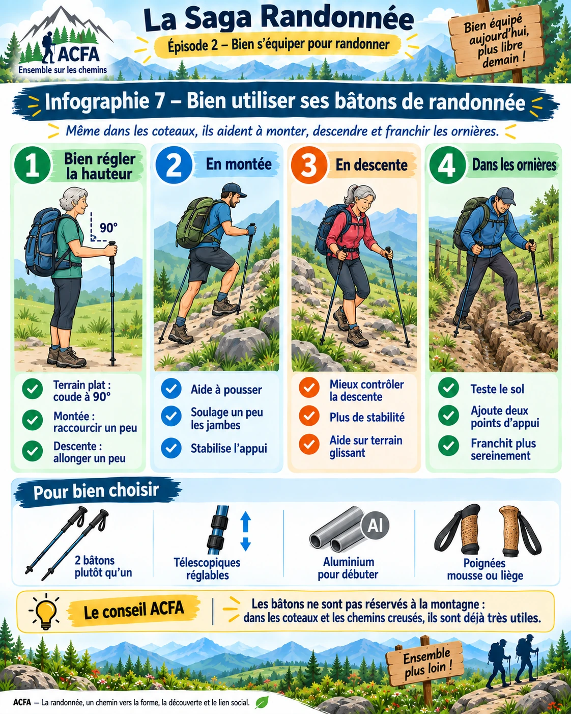 Bien utiliser ses bâtons de randonnée : réglage montée descente et ornières