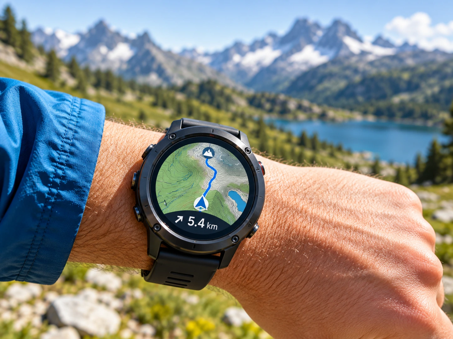 Montre GPS affichant une carte de randonnée