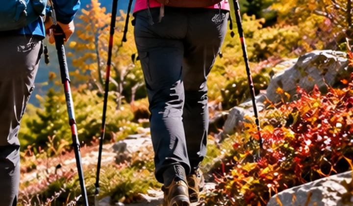 Randonneur utilisant des bâtons sur un sentier de montagne