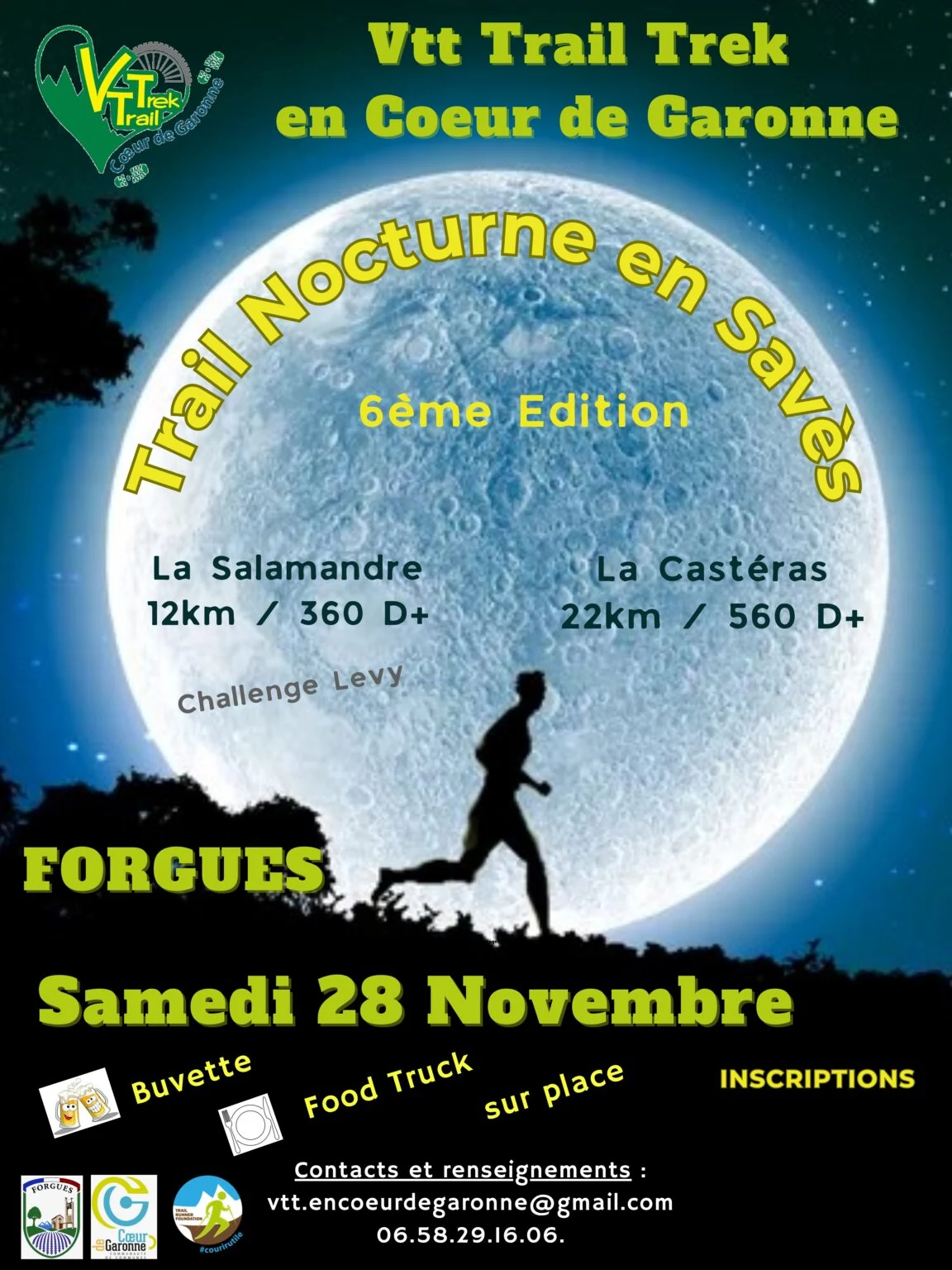 Affiche du Trail Nocturne en Savès 2026 à Forgues le 28 novembre