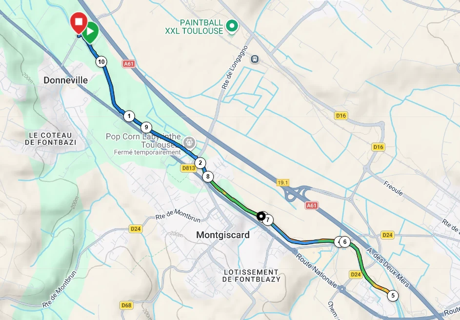 Parcours de 10,45 kilomètres de la fête ACFA 2026 entre Donneville et Montgiscard