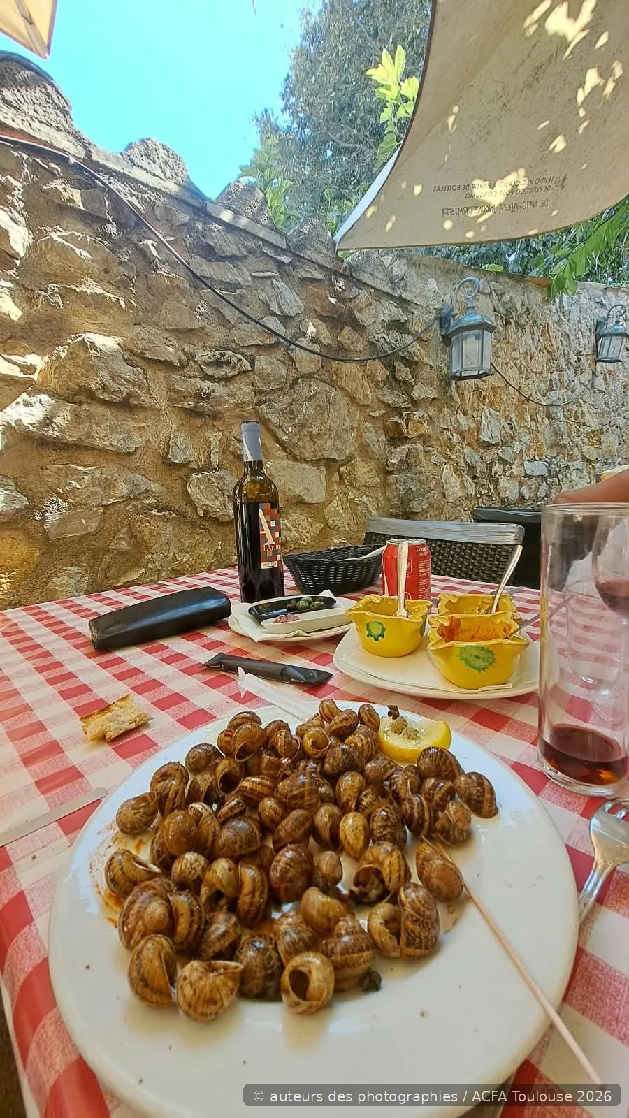 Premier repas catalan lors du week-end ACFA à Sant Feliu de Guíxols